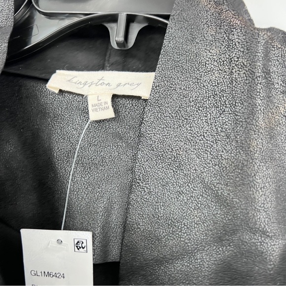 Kingston Grey Faux Leather Draped Jacket in  Metallic Black Size Large NWT - Picture 5 of 11